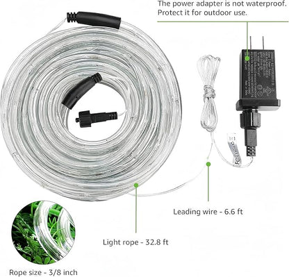 Lighting EVER 33ft 240 LED Outdoor Rope Lights Cool White 6000K, 24 V Connectable, Waterproof Clear Tube String Lights for Deck Railing, Patio Ground, Garden, Yard Lawn, Flower Bed Landscape, Camping
