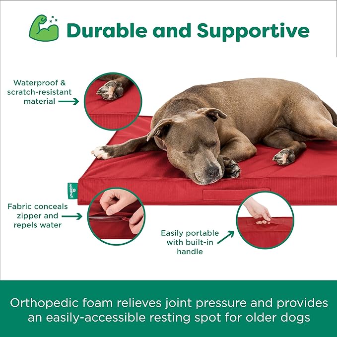 FurHaven Cooling Dog Bed – XXL Foam Mattress for Joint Pain Relief, Waterproof Liner, Removable Washable Cover, Durable for Outdoor Use, Deluxe Grid Indoor/Outdoor Bed – Red, Jumbo Plus-Mewly Pet