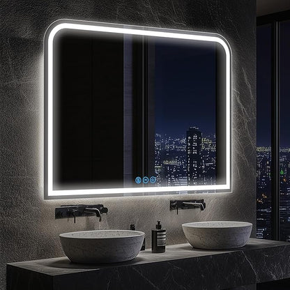 LED Bathroom Mirror, 40"x 30" LED Mirror with Lights for Bathroom, Lighted Vanity Mirrors for Wall, Anti-Fog, Dimmable, Tempered Glass, Memory Function, 3 Colors, Safe Use (White)