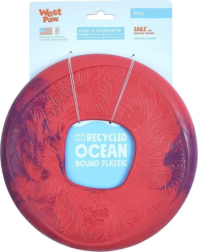 WEST PAW Seaflex Sailz Dog Toy Flying Disc – Machine Washable Dog Toys for Moderate Chewers – Eco-Friendly Zogoflex Toys for Dogs – Perfect for Gnawing, Fetch, Catch, Pet Training – Hibiscus-Mewly Pet