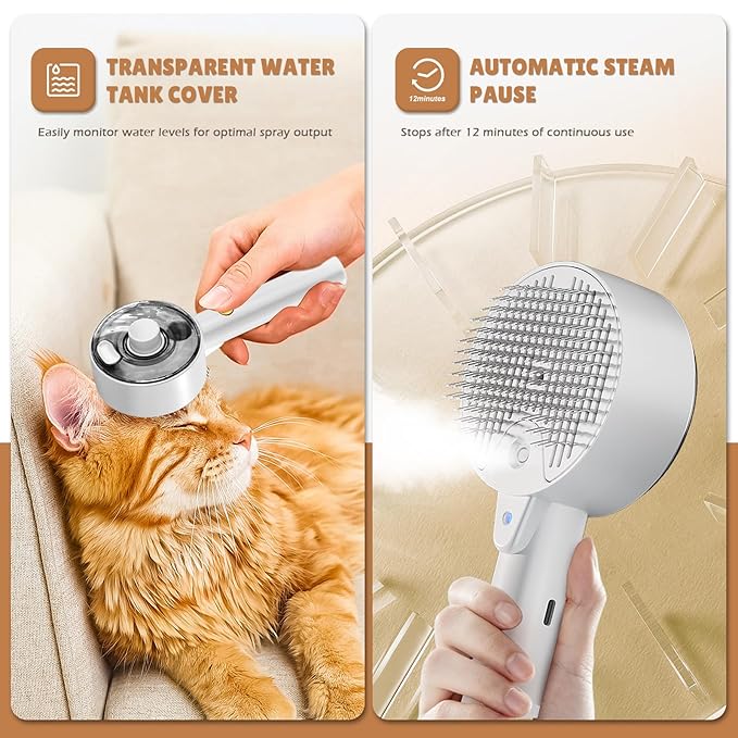 Cat Steam Brush,Cat Brushes for Indoor Cats, 4 In 1Spritz Spray Defur Comb, Cloud Care Shedding Control, Pet Grooming Brush for Long Short Hair Cats Dogs, Massage Clean Design Pet Steam Brushes-Mewly Pet