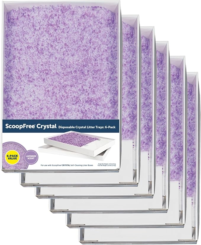 PetSafe ScoopFree Disposable Crystal Cat Litter Tray - Easy Cleaning Box - Refill Tray for Electric Litter Box - Lavender Scent - 4.3 lb Bags - 6 Pack-Mewly Pet