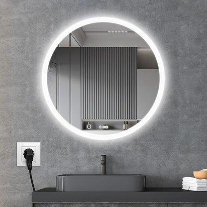 Wall-Mounted LED Round Bathroom Mirror, Makeup Mirror (32 inches x 32 inches,) 3 Color Stepless Dimmable Memory Bathroom Vanity Mirror with Lights CRI90+ 3000-6400K Smart Mirror with Touch