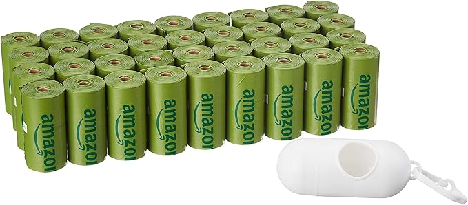 Amazon Basics Dog Poop Bags with Dispenser, 540 Count, Enhanced for Guaranteed Leakproof, Cucumber Scented, Includes Leash Clip-Mewly Pet