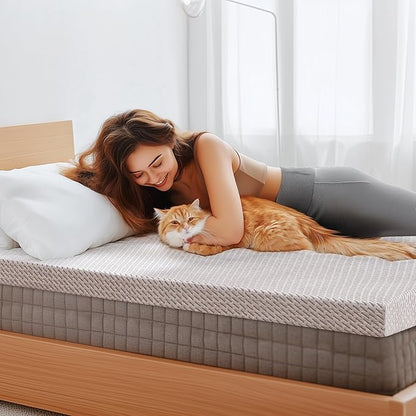 Subrtex Cover for Mattress Topper Full Size 2 Inch (Only Cover) Mattress Topper Protector Bedding Removable Encasement Zipper Closure