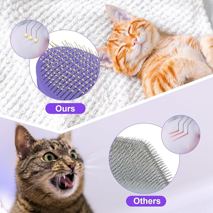 Cat Brush for Grooming and Shedding, Self-Cleaning Silicone Brush for Short and Long Haired Cats, Cat Gifts for Pet Lovers (purple)-Mewly Pet