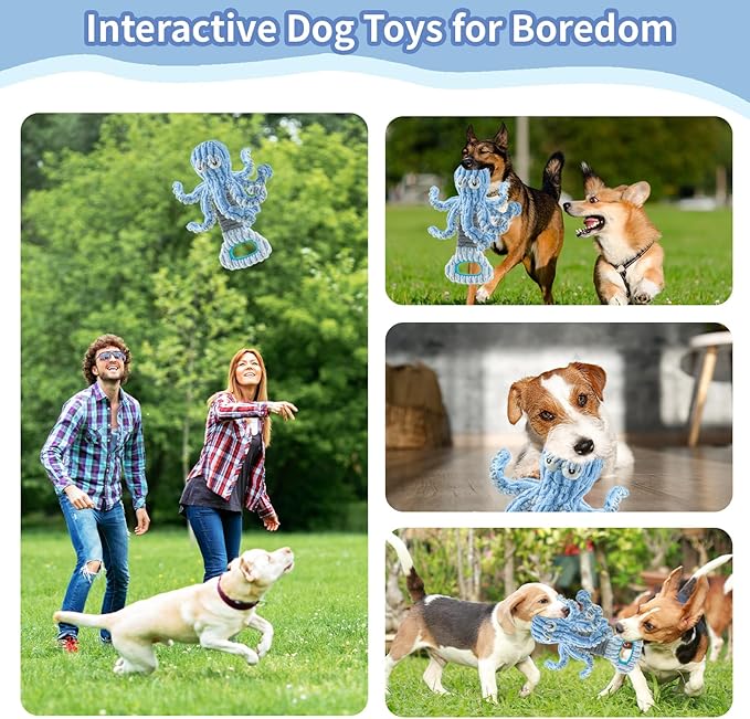 Squeaky Dog Toys for Large Dogs, Octopus Dog Toy Interactive Tug of War Dog Plush Toy to Keep Them Busy, Crinkle Dog Toy Plush Dog Toys (Blue)-Mewly Pet