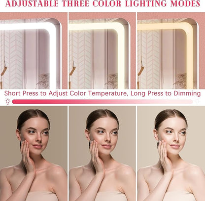 Vanity Mirror with Lights, 12.6"×15" LED Makeup Mirror, Lighted Makeup Mirror with Lights, Smart Touch Control Dimmable 3 Modes Light, Lighted Up Mirror for Makeup Desk, Bedroom, Dressing Room