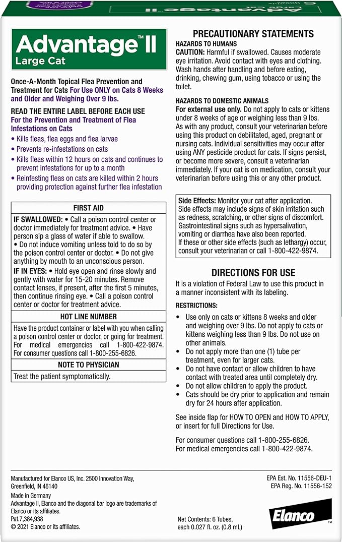 Advantage II Large Cat Vet-Recommended Flea Treatment & Prevention | Cats Over 9 lbs. | 6-Month Supply-Mewly Pet