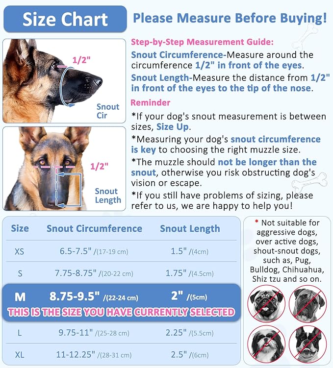 LUCKYPAW Soft Muzzle for Medium Large Sized Dogs Beagle Labrador German Shepherds, Dog Muzzle to Prevent Biting Chewing, Adjustable Breathable Mouth Guard for Grooming Walking Training(Blue, M)-Mewly Pet