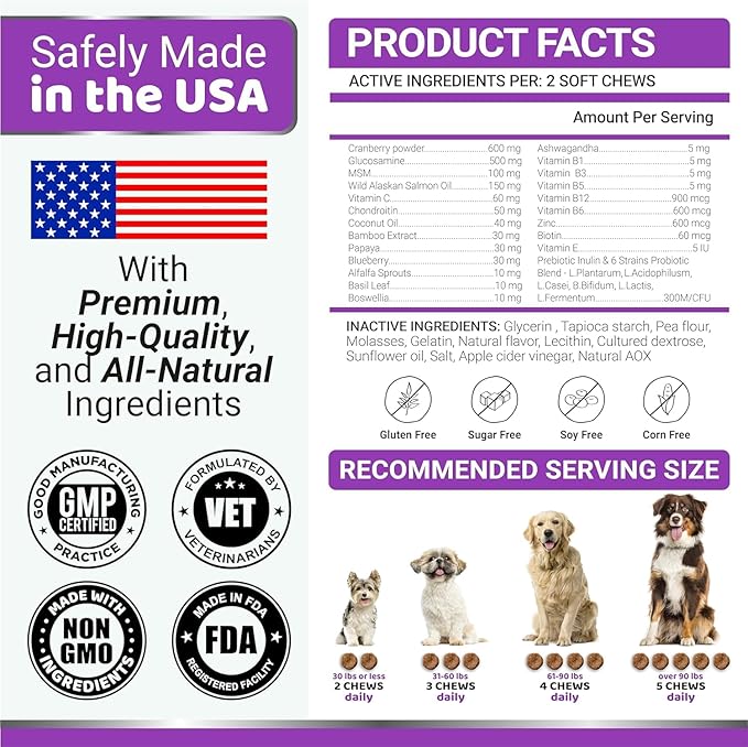 2-Pack Dog Multivitamin Chewable with Glucosamine - Dog Vitamins and Supplements - Senior & Puppy Multivitamin for Dogs - Hip & Joint Support - Immune Health, Skin, Heart, Digestion, Probiotics-Mewly Pet