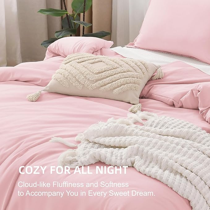 Litanika Comforters Pink Oversized Queen Size, 3 Pieces Lightweight Solid Bedding Set & Collections, All Season Fluffy Bed Set (98x98In Comforter & 2 Pillowcases)