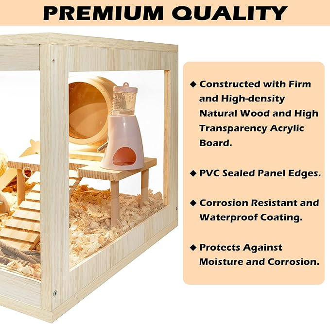Prolee Hamster Habitat Chewproof, Mice and Rat Habitat with Transparent Sides, Hamster Cage with Openable Mesh Top, Solid Built with Lock Design (48" L x 20" W x 20" H)-Mewly Pet