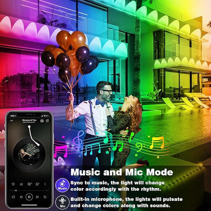 300Ft Outdoor LED Strip Lights Waterproof,Music Sync RGB IP68 Outside Led Light Strips Waterproofs with App and Remote,Exterior Led Rope Lights Waterproof for Deck,Balcony,Roof,Garden,Pool