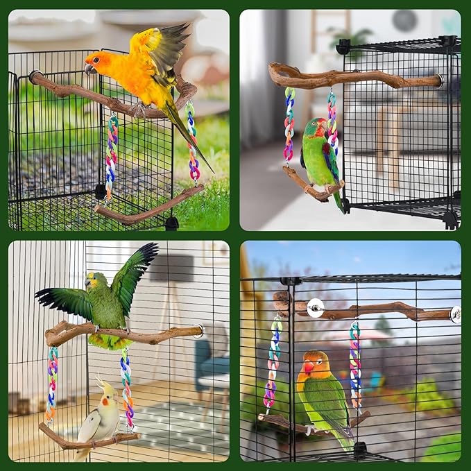 Bird Swing Toys, Standing Bird Perch with Natural Grape Wood, U Shape Hangable Birdcage Accessories, Birds Chewing Toy for Budgerigars, Parakeets, Cockatiels, Conures, Lovebirds, Finches (1Pack)-Mewly Pet