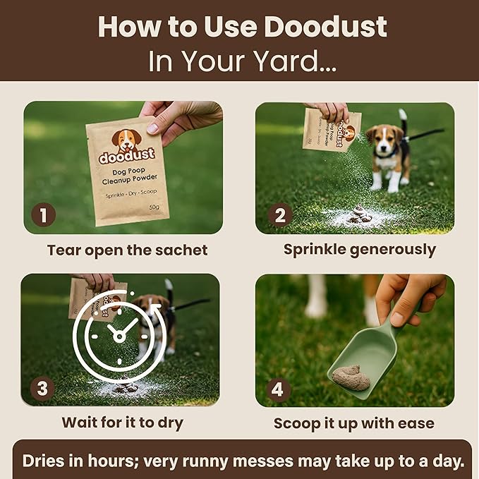 Doodust Dog Poop Clean Up Powder, Poop Hardener & Yard Cleaner, Biodegradable, Pet-Safe, Stops Odor and Makes Pickup Easy-Mewly Pet