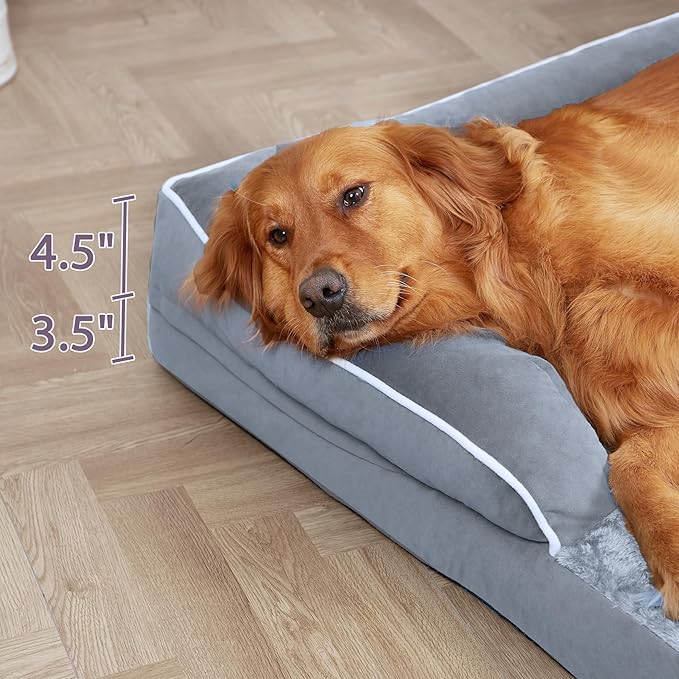 Orthopedic Dog Beds for Large Dogs, Waterproof Dogs Beds, Memory Foam Dog Couch Beds, Comfy Bolster Pet Beds with Removable Washable Cover, Nonskid Bottom (Large, Grey)-Mewly Pet
