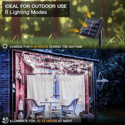suddus Solar Fairy Lights Outdoor Waterproof, 2 Pack 33ft 100 LED Solar Twinkle Lights, 8 Modes White Solar Christmas Lights for Backyard Trees Patio Deck Garden Birthday Party Wedding Decorations