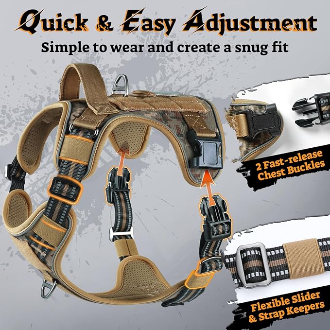 rabbitgoo Dog Harness Small Sized No Pull, Tactical Service Pet Vest with Molle and Control Handle, Adjustable and Reflective Military Harness for Easy Walking and Training, Desert camo, S-Mewly Pet