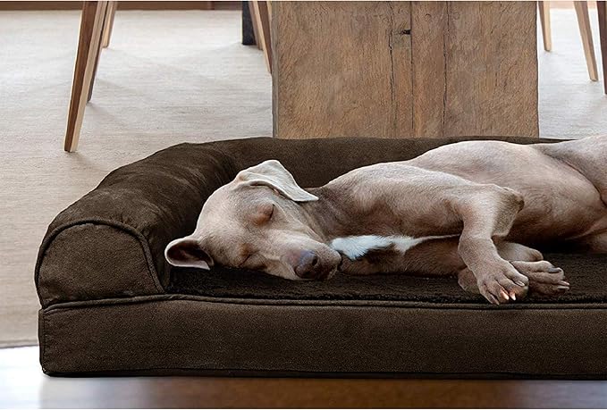 Furhaven Orthopedic Dog Bed for Large Dogs w/ Removable Bolsters & Washable Cover, For Dogs Up to 125 lbs - Plush & Suede Sofa - Espresso, Jumbo Plus/XXL-Mewly Pet