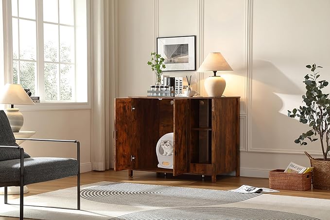 Cat Litter Robot Enclosure,for Placing Litter Robot 3/4,Power Outlet and Dog-Proof Shelf for Litter Robot Cabinet,Litter Collector for Automatic Litter Box Enclosure,Rustic Brown-Mewly Pet