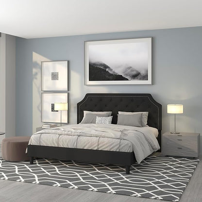 Flash Furniture Brighton King Size Tufted Upholstered Platform Bed in Black Fabric