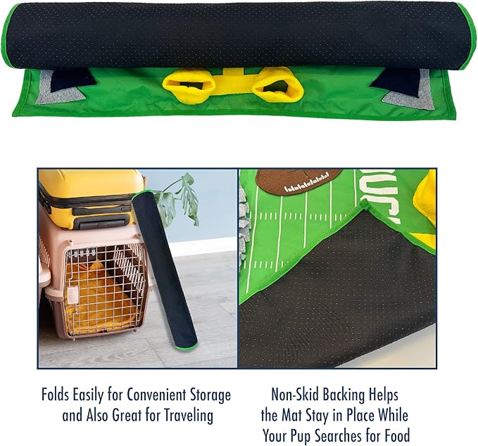 NFL Green Bay Packers Dog Snuffle Mat – Interactive Pet Slow Feeder, Football Field Design Food Puzzle Toy for Dogs & Cats, Foraging Activity Mat for Smarter Feeding-Mewly Pet