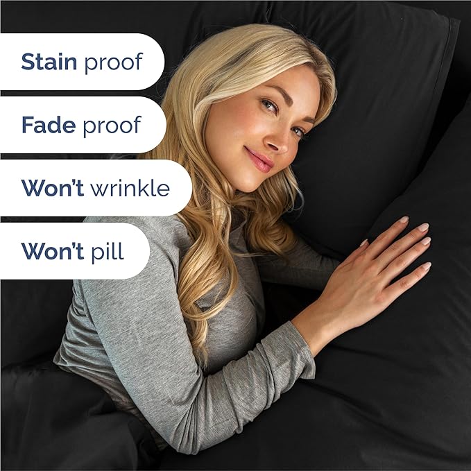 King 6 Piece Sheet Set - Comfy Breathable & Cooling - Ultra Soft Hotel Luxury Bedding Set with 8-16 Inch Deep Pockets - 1 Flat & 1 Fitted Sheet & 4 Pillowcases - Cozy, Wrinkle Free & Easy Care - Black