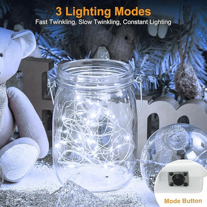 btfarm 3 Pack LED Fairy Lights Battery Operated [3 Modes] Twinkle Lights, 7FT 20 LED Mini String Lights Mason Jars Silver Wire Small Christmas Wedding Party, Cool White