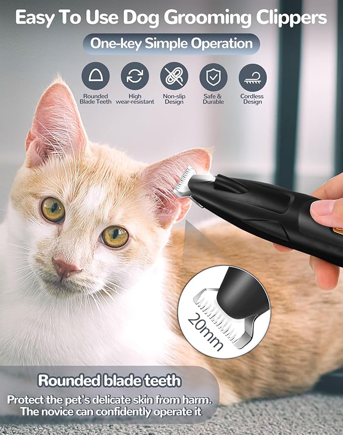 LEYOUFU Dog Clippers for Grooming, 2 Speed Dog Paw Trimmer with LED Light, Rechargeable Low Noise Pet Shaver for Trimming Dogs Cats Hair Around Paws, Eyes, Ears, Face, Rump (Black)-Mewly Pet
