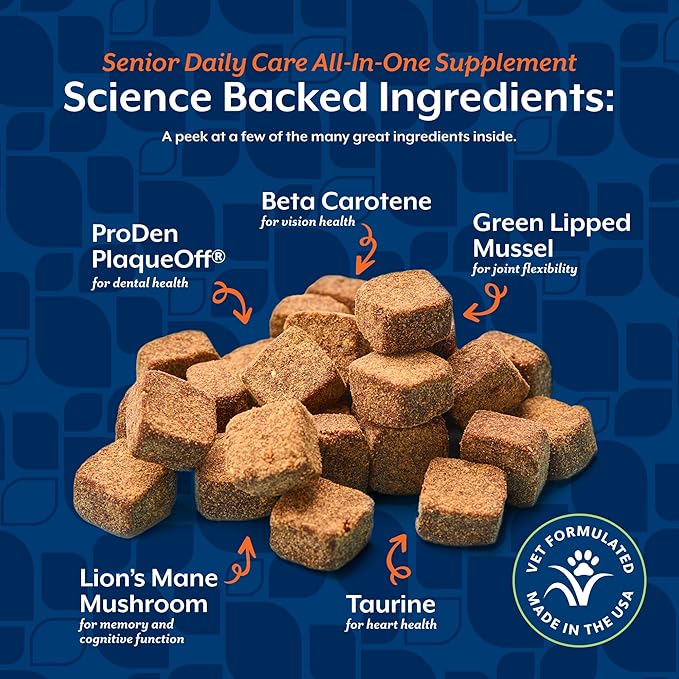 NaturVet All-in-One Senior Dog Daily Care Supplement, 8-in-1 Support Dog Soft Chews for Mobility, Skin, Heart, Teeth, Cognition, Eyes, Hickory Smoked Bacon Flavored Pet Supplement for Dogs, 60 Count-Mewly Pet