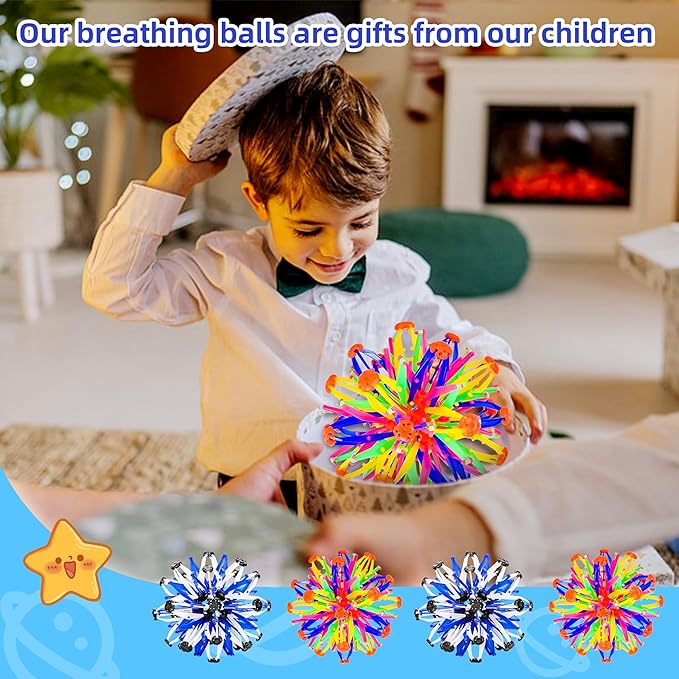 2Pcs Colorful Sphere Expandable Breathing Balls Fidget Toy-Great Anxiety Stress Reliever,Collapsible Expanding Magic Ball Toys for Kids & Adults Mindfulness Meditation Practices , Yoga -ADHD-Mewly Pet