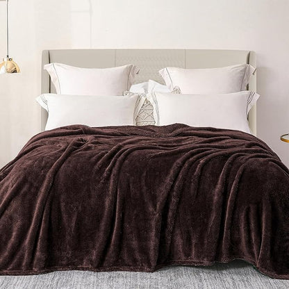 Exclusivo Mezcla Plush Fuzzy Fleece Bed Blanket Twin Size, Super Soft, Fluffy and Warm Blankets, Suitable for All Seasons (Coffee, 90x66 Inches)