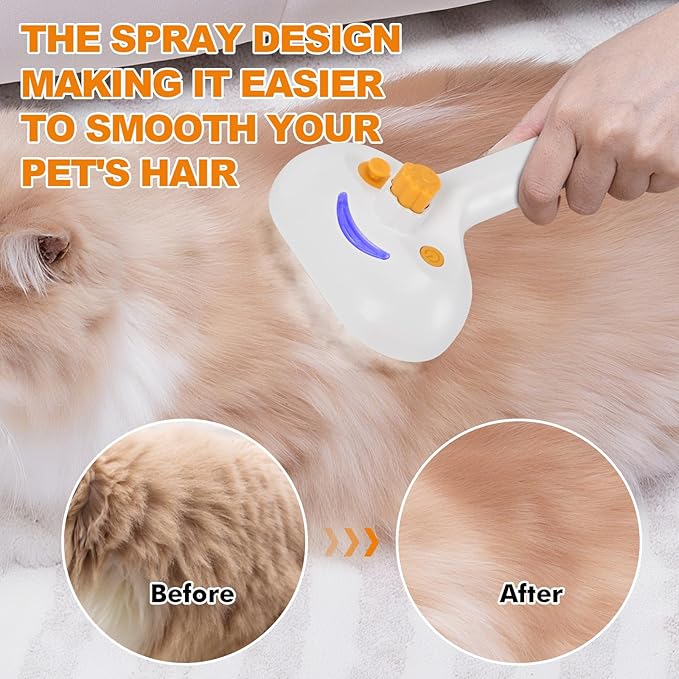 Pet Steam Brush for Cats and Dogs, 4-in-1 Cat Brush for Shedding, Spray Hair Removal Comb with 2 Waterless Shampoo, Pet Hair Removal Tool for Long & Short Haired Pets