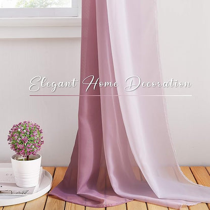 NICETOWN Decorative Wedding Arch Draping Window Scarf Curtains, Romantic Mauve Ombre Voile Sheer Soft Window Scarf Valances for Outdoor/Indoor Big Events, Set of 2, W60 x L216