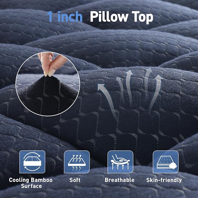 Dual Layer 3 Inch Memory Foam Mattress Topper California King Size, 2 Inch Gel Memory Foam Plus 1 Inch Cooling Pillow Top Mattress Pad Cover, with 8-21 Inch Deep Pocket, Navy Blue