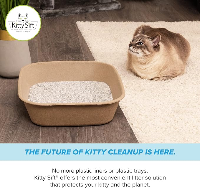 Kitty Sift (6-Pack) Disposable Cat Litter Box, Sustainable, Clean - Jumbo, 6-Pack-Mewly Pet