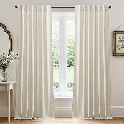 RYB HOME Living Room and Bedroom Curtains and Drapes Linen Sheer, Light Filtering Curtains 84 inches Long, Back Tab/Rod Pocket, Cream Colored, W 52 x L 84 inches, 2 Panels Set