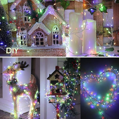 Fairy Lights Plug in, 10Ft 200LED Firecracker Firefly Lights with 8 Mode, Waterproof Silver Wire Cluster Starry String Lights for Ceiling Bedroom Window Wedding Christmas Tree Decoration, Multicolor