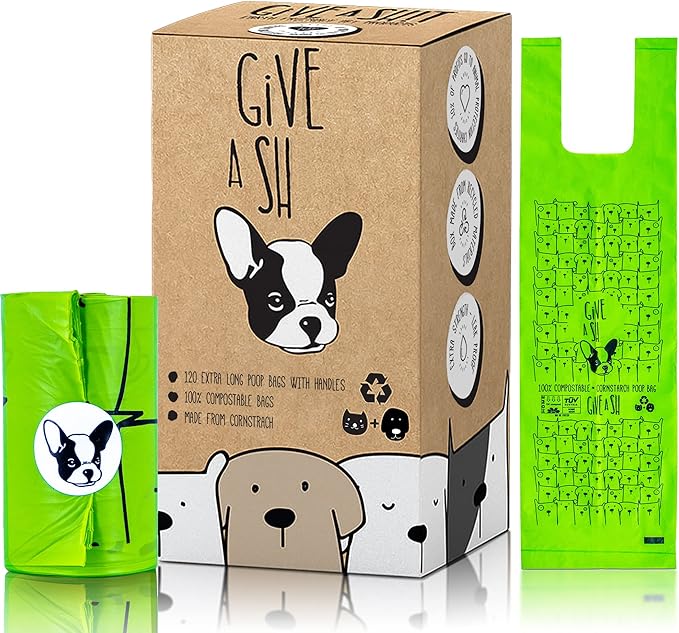 100% Certified Home Compostable Dog Poop Bags with Handles - 10% to Charity - ASTM D6400 & EN 13432 Compliant - 120 x Plant Based X Large Compostable Poop Bags (10 Rolls)-Mewly Pet
