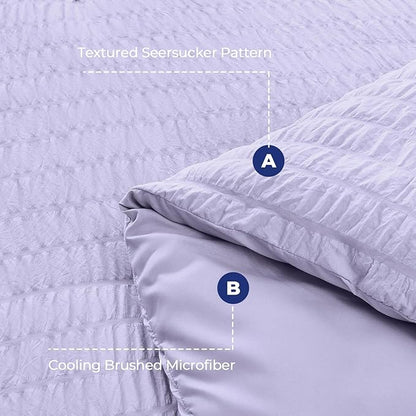 HYMOKEGE Light Purple King Size Comforter Set Seersucker 7 Pieces, All Season Luxury Bed in a Bag for Bedroom, Bedding Set with Comforter, Sheets, Pillowcases & Shams