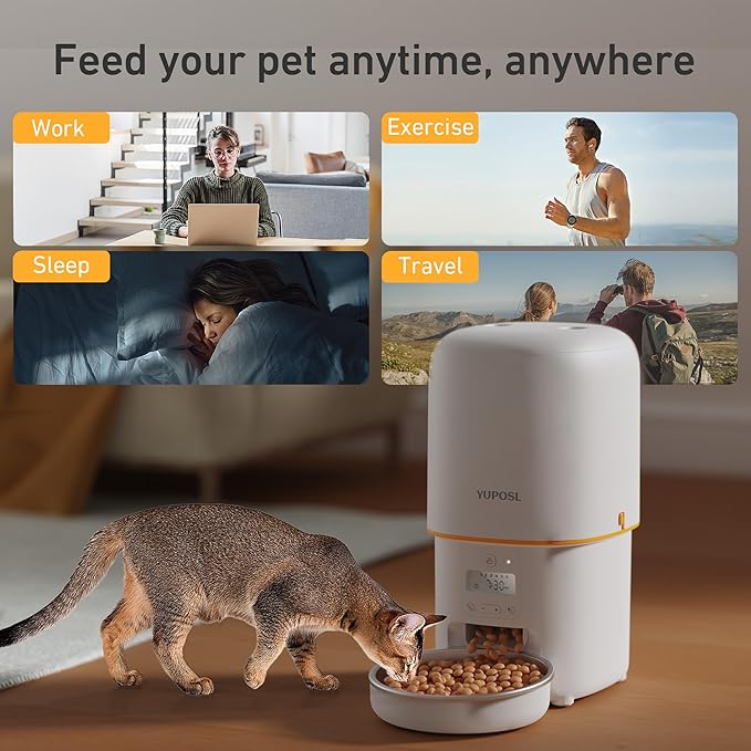 Automatic Cat Feeder - 4L Timed Auto Pet Feeder for Cat and Dog with Dry Food Dispenser, 180-day Battery Life, 1-6 Meals Per Day, 1-16 Portion, Desiccant Bag Keeps Food Fresh-Mewly Pet