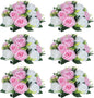 NUPTIO Pcs of 6 Fake Flower Ball Arrangement Bouquet,15 Heads Plastic Roses with Base, Suitable for Our Store's Wedding Centerpiece Flower Rack for Parties Valentine's Day Home Décor (Pink & White)