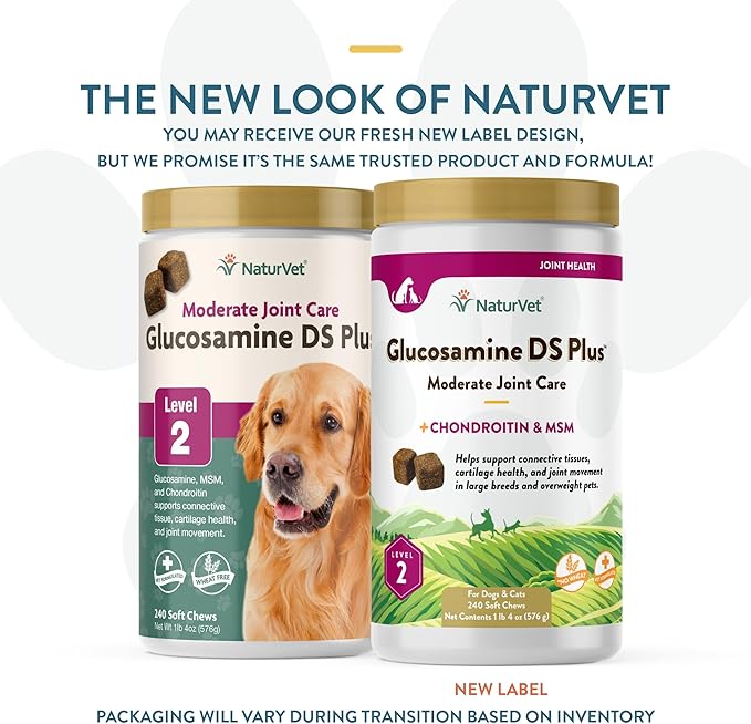 NaturVet – Glucosamine DS Plus - Level 2 Moderate Care – Supports Healthy Hip & Joint Function – Enhanced with Glucosamine, MSM & Chondroitin – for Dogs & Cats – 240 Soft Chews-Mewly Pet