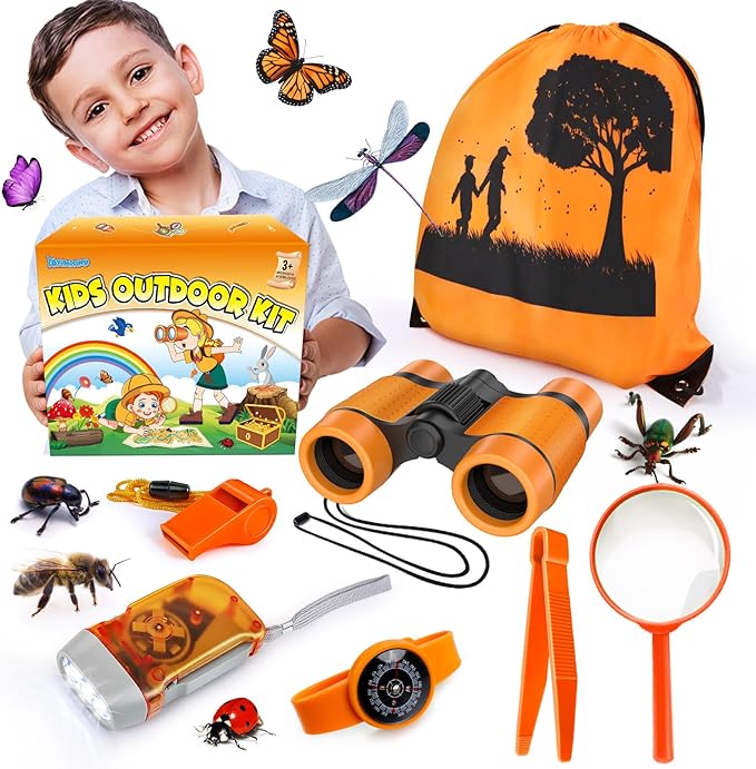 Kids Explorer Kit & Bug Catcher Kit, Camping Gear for Kids, Outdoor Exploration Set with Backpack & Binoculars, Ideal Outdoor Adventure Toys for Boys Girls 3-12-Mewly Pet
