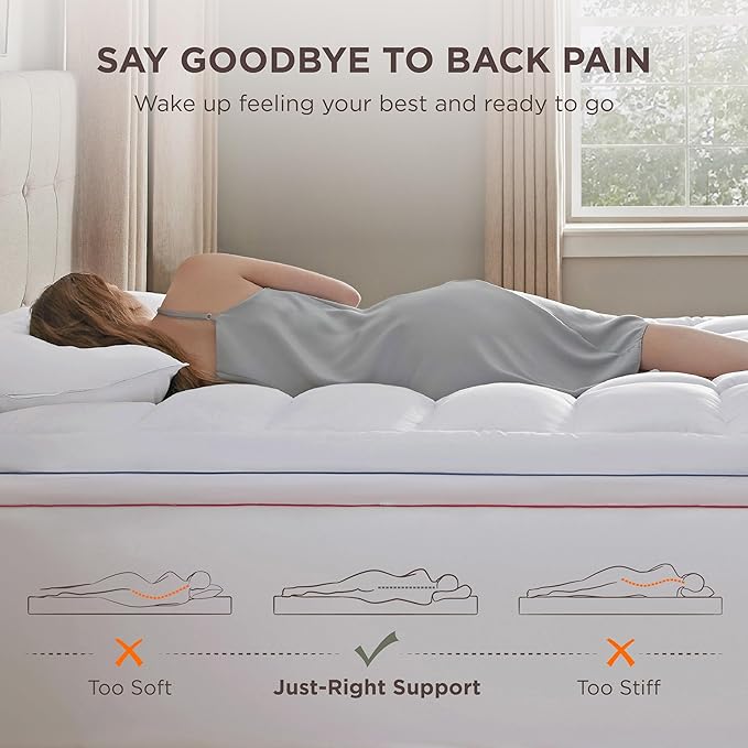 Bedsure Twin Mattress Topper - Pillow Top Mattress Pad Cover with Deep Pocket Fits up to 21 Inches, Plush Soft Bed Topper for Back Pain Relief, Overfilled with Down Alternative Filling, White
