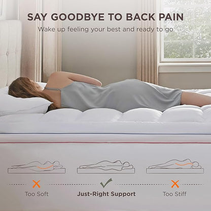 Bedsure Cal King Mattress Topper - Pillow Top Mattress Pad Cover with Deep Pocket Fits up to 21 Inches, Plush Soft Bed Topper for Back Pain Relief, Overfilled with Down Alternative Filling, White