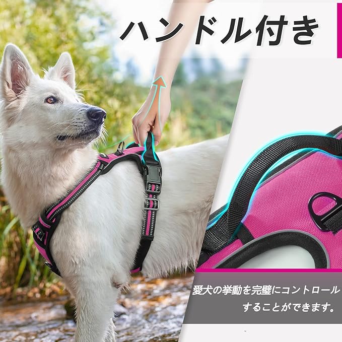 Eagloo Dog Harness Medium Sized Dog, No Pull Service Vest with Reflective Strips and Control Handle, Adjustable and Comfortable for Walking, No Choke Pet Harness with 2 Metal Rings, Rose Red, M-Mewly Pet