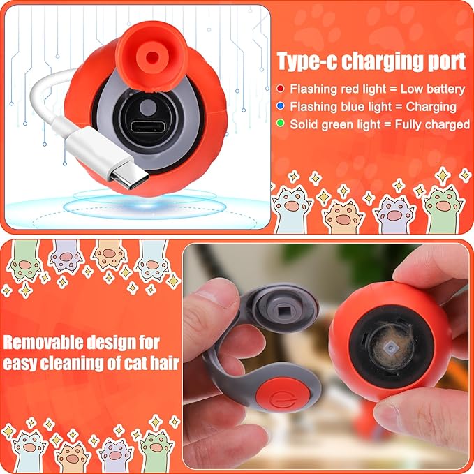 AIERSA Interactive Automatic Cat Toys for Indoor Adult Cats,Self Play Speed Tail Toy with 3 Tails and 4 Springs (Orange)-Mewly Pet