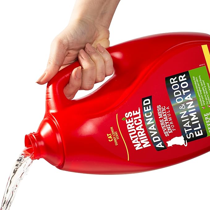 Nature's Miracle Advanced Cat Stain and Odor Eliminator Spray, Severe Mess Enzymatic Formula, Sunny Lemon Scent, 1 Gal-Mewly Pet